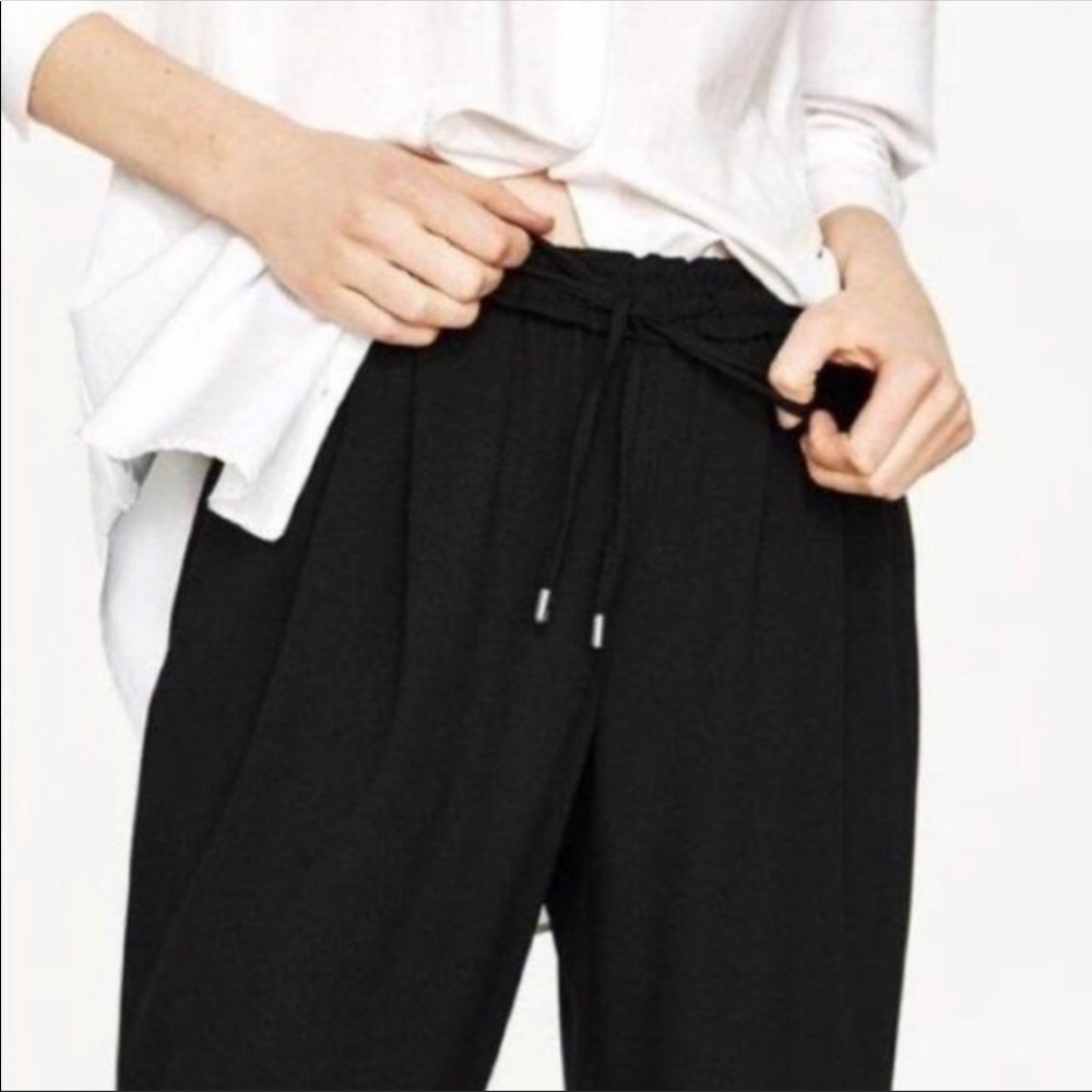 Zara Basic Collection Drawstring Waist Black Pant… - image 2